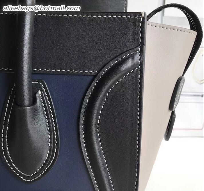 New Style Celine Micro Luggage Bag in Original Smooth Calfskin Black/Navy Blue/Pale Gray C090904