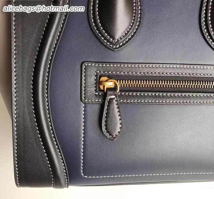 New Style Celine Micro Luggage Bag in Original Smooth Calfskin Black/Navy Blue/Pale Gray C090904