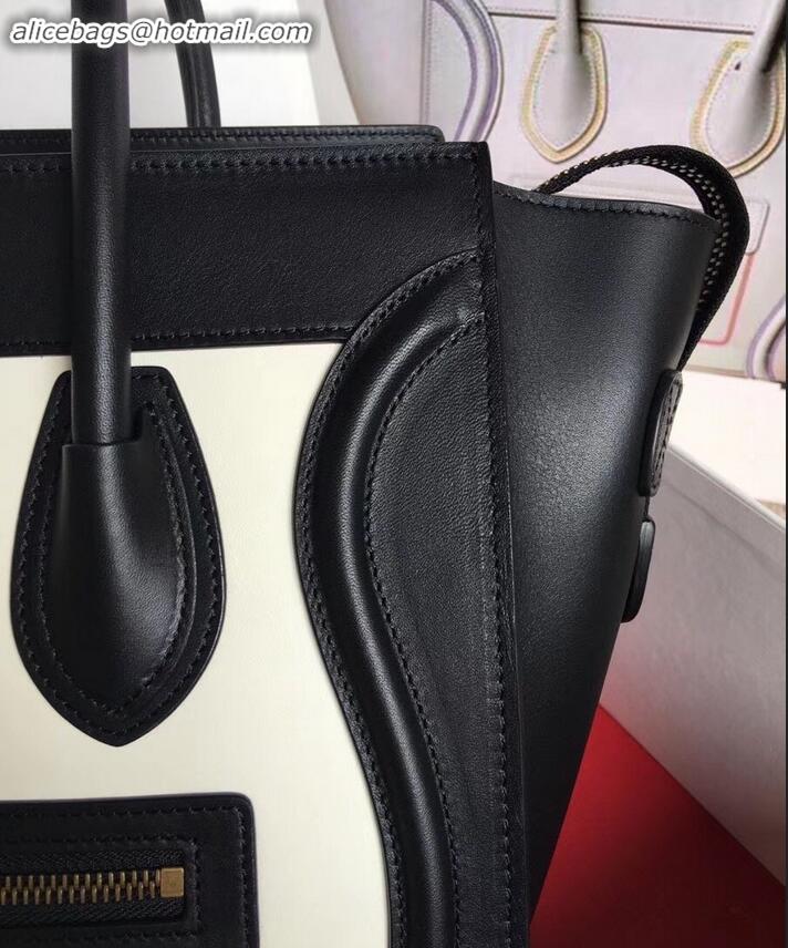 Best Grade Celine Micro Luggage Bag in Original Smooth Calfskin Black/White C090904