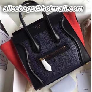 Good Quality Celine Micro Luggage Bag in Original Black/Drummed Navy Blue/Crinkled Red C090904