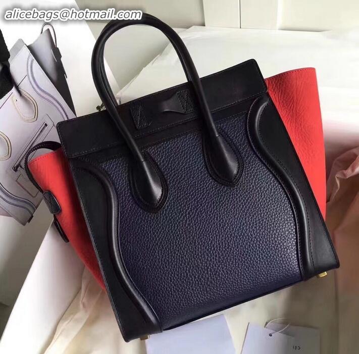 Good Quality Celine Micro Luggage Bag in Original Black/Drummed Navy Blue/Crinkled Red C090904