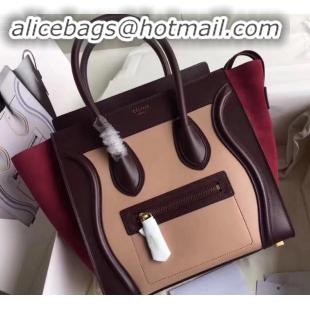 New Design Celine Micro Luggage Bag in Original Smooth Calfskin Burgundy/Beige/Suede Red C090904