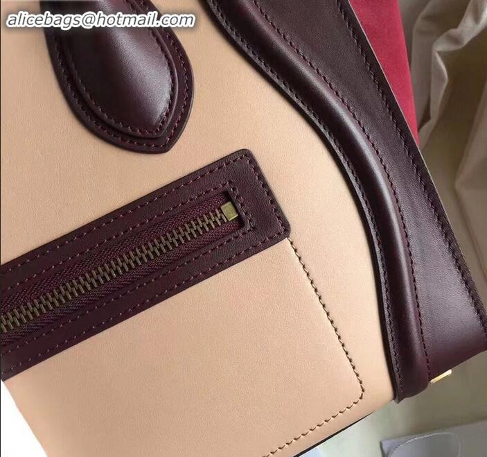 New Design Celine Micro Luggage Bag in Original Smooth Calfskin Burgundy/Beige/Suede Red C090904