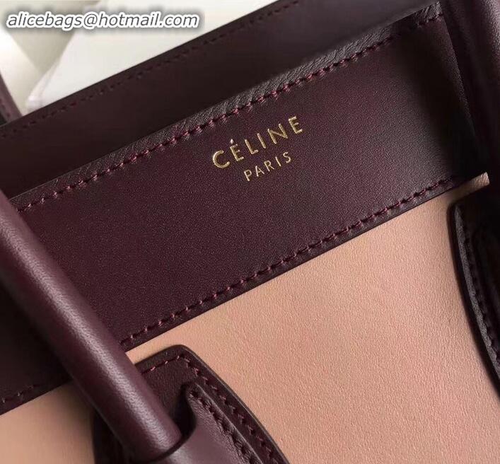 New Design Celine Micro Luggage Bag in Original Smooth Calfskin Burgundy/Beige/Suede Red C090904