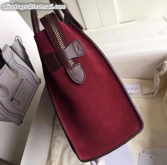 New Design Celine Micro Luggage Bag in Original Smooth Calfskin Burgundy/Beige/Suede Red C090904