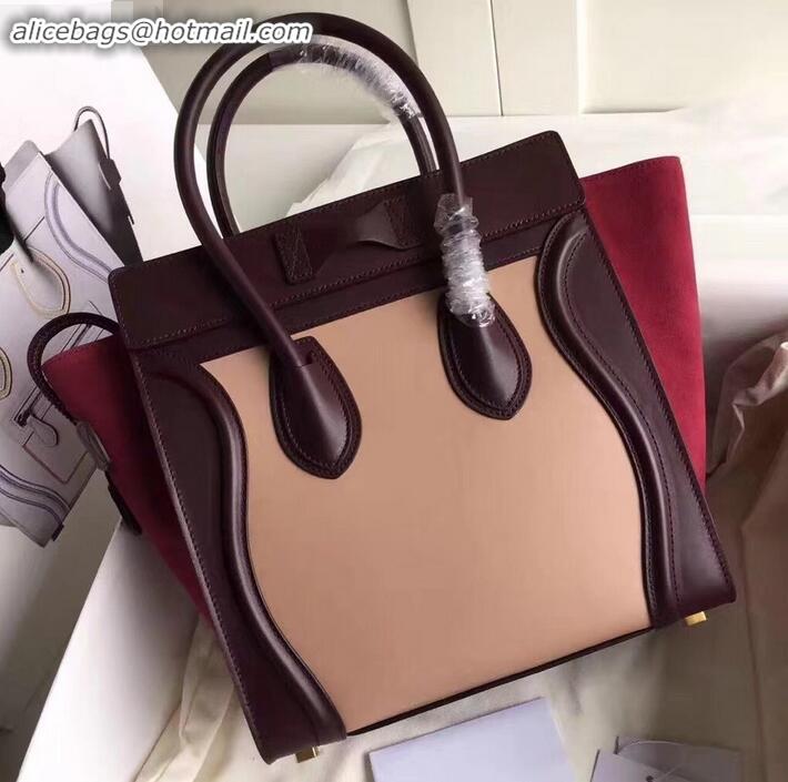 New Design Celine Micro Luggage Bag in Original Smooth Calfskin Burgundy/Beige/Suede Red C090904