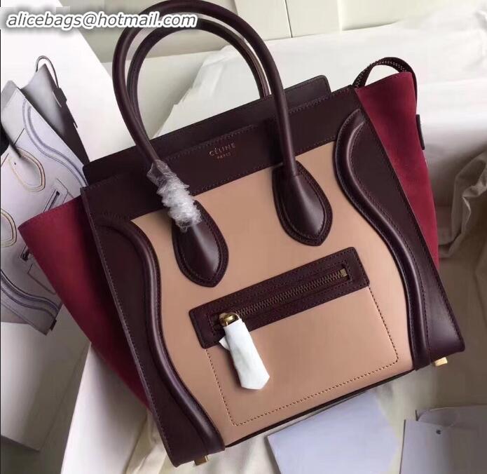 New Design Celine Micro Luggage Bag in Original Smooth Calfskin Burgundy/Beige/Suede Red C090904