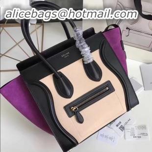 Perfect Celine Micro Luggage Bag in Original Black/Drummed Beige/Suede Purple C090904