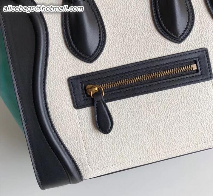 New Style Celine Micro Luggage Bag in Original Black/Drummed White/Suede Turquoise C090904