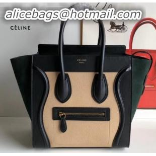 Discount Celine Micro Luggage Bag in Original Black/Drummed Beige/Suede Dark Green C090904