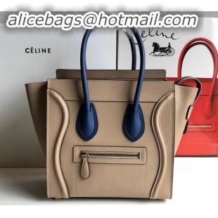 Luxury Classic Celine Micro Luggage Bag in Original Drummed Calfskin Beige/Blue C090904