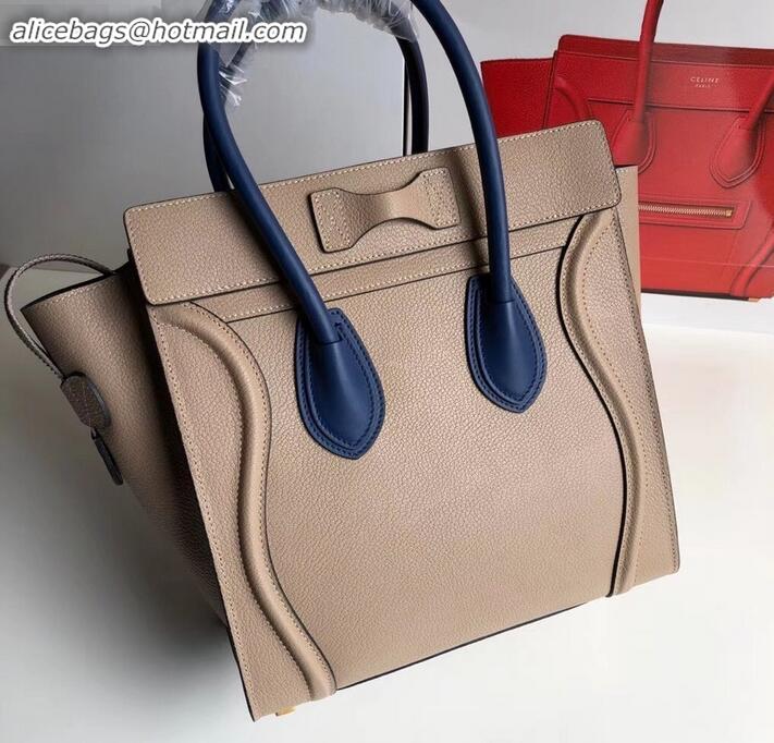 Luxury Classic Celine Micro Luggage Bag in Original Drummed Calfskin Beige/Blue C090904