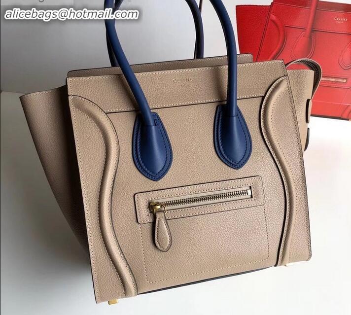 Luxury Classic Celine Micro Luggage Bag in Original Drummed Calfskin Beige/Blue C090904