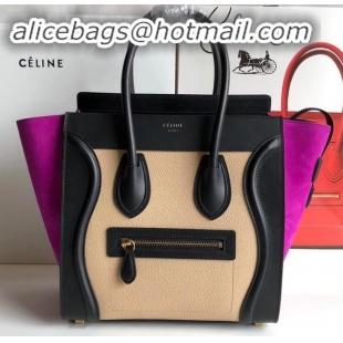 Discount Celine Micro Luggage Bag in Original Black/Drummed Beige/Suede Light Purple C090904