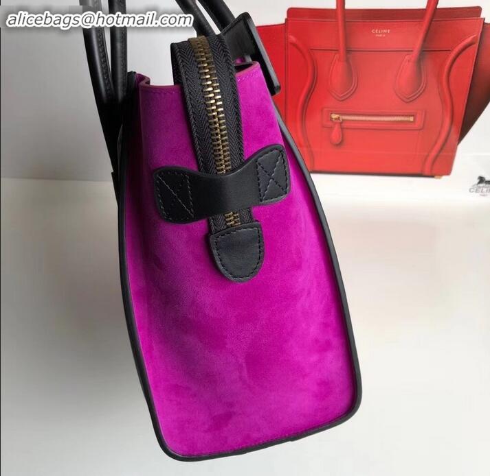 Discount Celine Micro Luggage Bag in Original Black/Drummed Beige/Suede Light Purple C090904