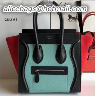 Reproduction Celine Micro Luggage Bag in Original Black/Drummed Light Green/Suede Red C090904