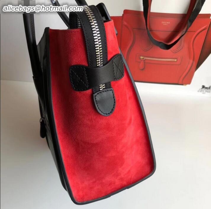 Reproduction Celine Micro Luggage Bag in Original Black/Drummed Light Green/Suede Red C090904