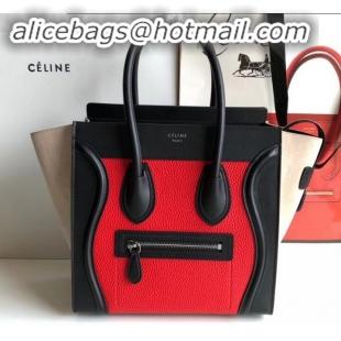 Sumptuous Celine Micro Luggage Bag in Original Black/Drummed Red/Suede Beige C090904