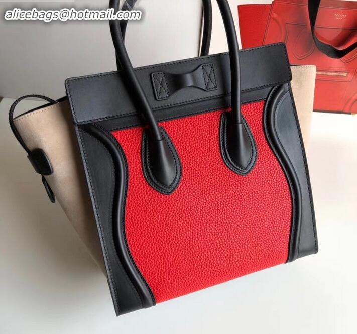 Sumptuous Celine Micro Luggage Bag in Original Black/Drummed Red/Suede Beige C090904