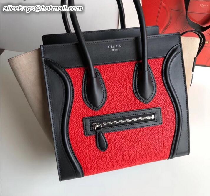 Sumptuous Celine Micro Luggage Bag in Original Black/Drummed Red/Suede Beige C090904