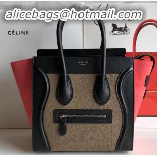 Hot Style Celine Micro Luggage Bag in Original Black/Drummed Beige/Suede Rouge Red C090904