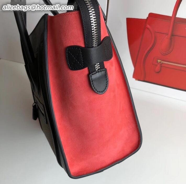 Hot Style Celine Micro Luggage Bag in Original Black/Drummed Beige/Suede Rouge Red C090904