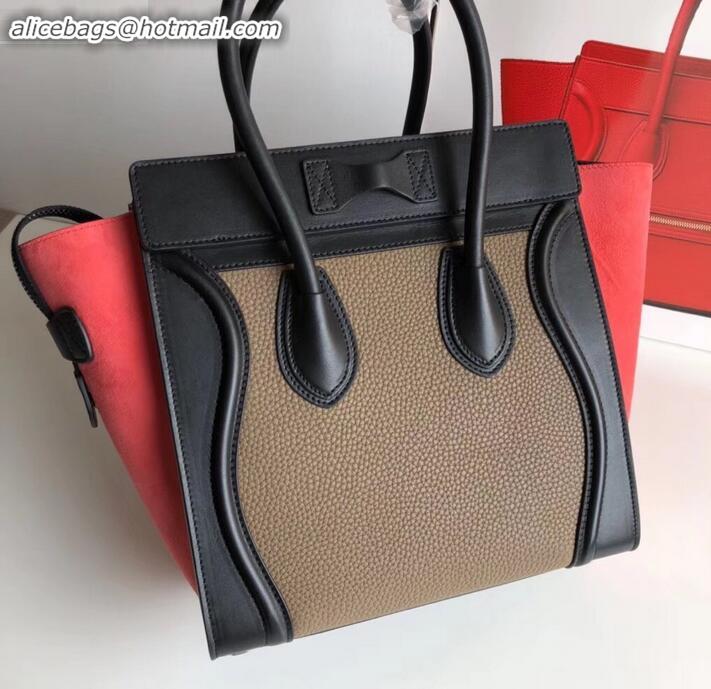 Hot Style Celine Micro Luggage Bag in Original Black/Drummed Beige/Suede Rouge Red C090904