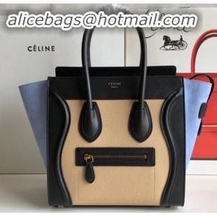 Sophisticated Celine Micro Luggage Bag in Original Black/Drummed Beige/Suede Sky Blue C090904