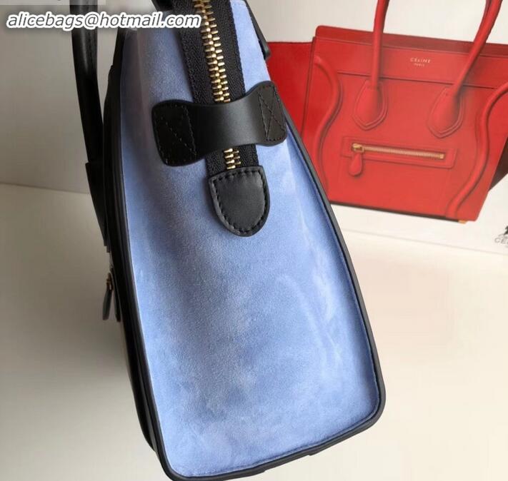 Sophisticated Celine Micro Luggage Bag in Original Black/Drummed Beige/Suede Sky Blue C090904