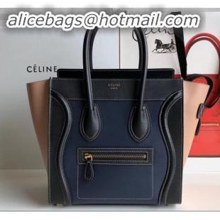 Stylish Celine Micro Luggage Bag in Original Smooth Calfskin Black/Navy Blue/Beige C090904