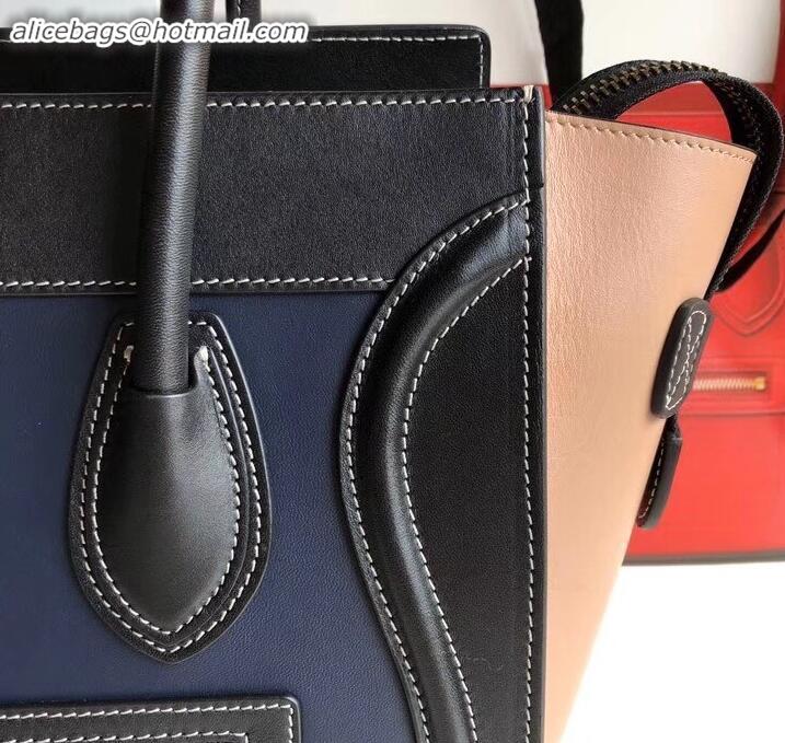 Stylish Celine Micro Luggage Bag in Original Smooth Calfskin Black/Navy Blue/Beige C090904