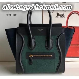 Unique Style Celine Micro Luggage Bag in Original Black/Drummed Green/Suede Blue C090904