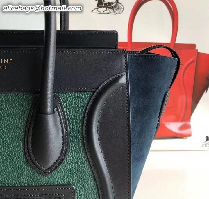 Unique Style Celine Micro Luggage Bag in Original Black/Drummed Green/Suede Blue C090904