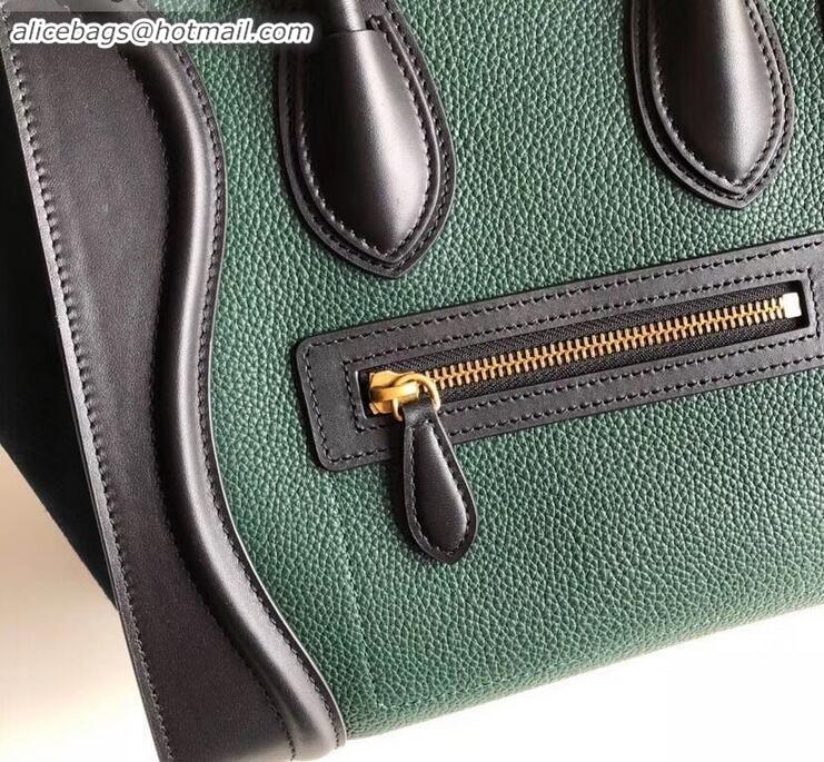 Unique Style Celine Micro Luggage Bag in Original Black/Drummed Green/Suede Blue C090904