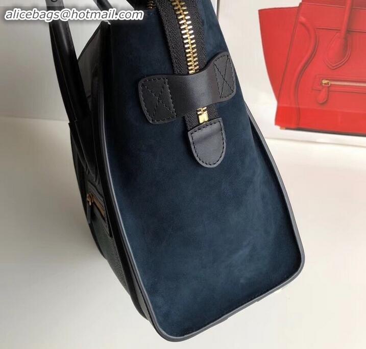 Unique Style Celine Micro Luggage Bag in Original Black/Drummed Green/Suede Blue C090904