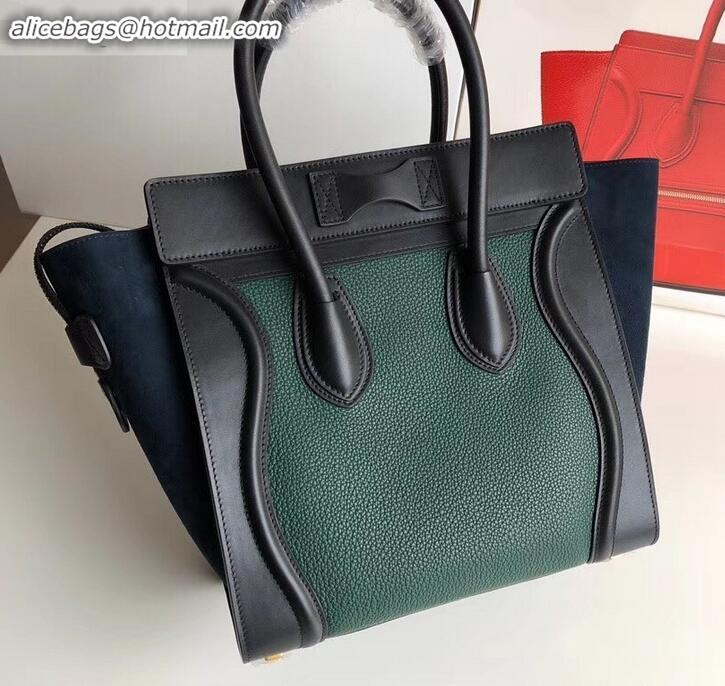 Unique Style Celine Micro Luggage Bag in Original Black/Drummed Green/Suede Blue C090904