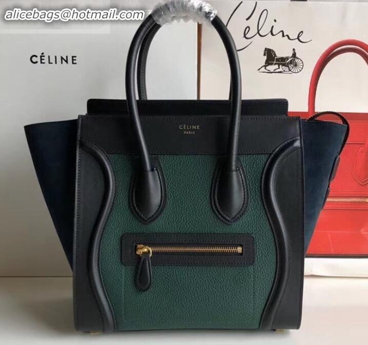 Unique Style Celine Micro Luggage Bag in Original Black/Drummed Green/Suede Blue C090904