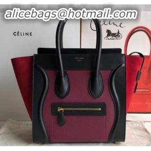 Pretty Style Celine Micro Luggage Bag in Original Black/Drummed Burgundy/Suede Red C090904