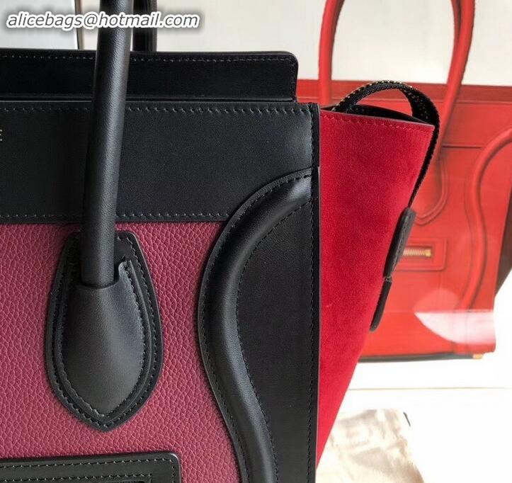 Pretty Style Celine Micro Luggage Bag in Original Black/Drummed Burgundy/Suede Red C090904