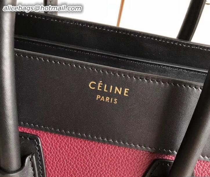 Pretty Style Celine Micro Luggage Bag in Original Black/Drummed Burgundy/Suede Red C090904