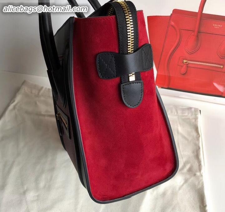 Pretty Style Celine Micro Luggage Bag in Original Black/Drummed Burgundy/Suede Red C090904