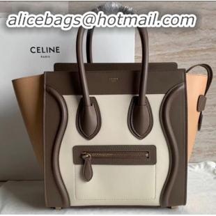 Top Grade Celine Micro Luggage Bag in Original Smooth Calfskin Etoupe/White/Apricot C090904