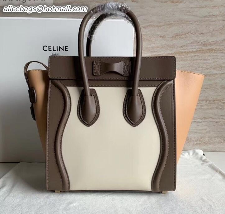 Top Grade Celine Micro Luggage Bag in Original Smooth Calfskin Etoupe/White/Apricot C090904