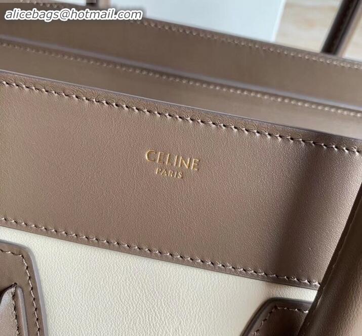 Top Grade Celine Micro Luggage Bag in Original Smooth Calfskin Etoupe/White/Apricot C090904