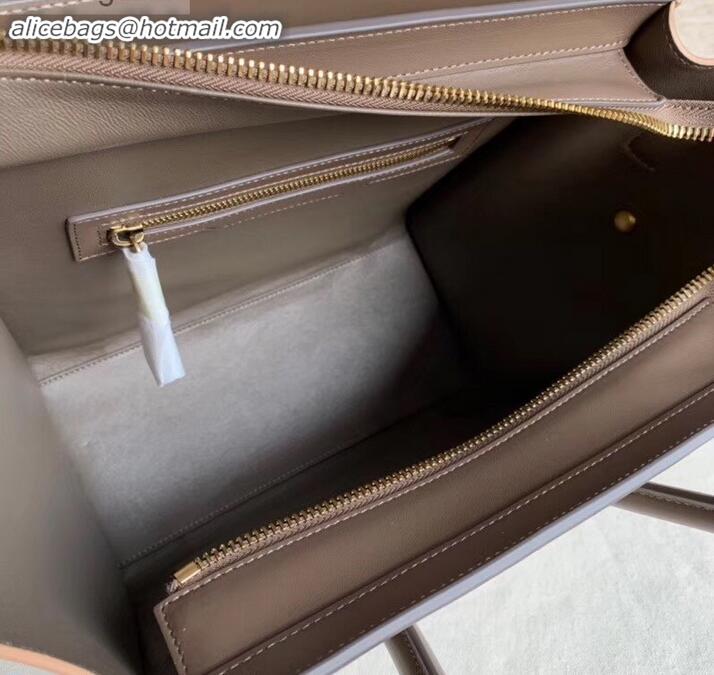 Top Grade Celine Micro Luggage Bag in Original Smooth Calfskin Etoupe/White/Apricot C090904