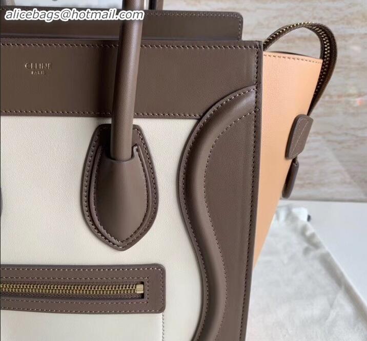 Top Grade Celine Micro Luggage Bag in Original Smooth Calfskin Etoupe/White/Apricot C090904