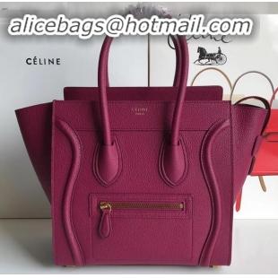 Perfect Celine Micro Luggage Bag in Original Drummed Calfskin Antiqued Red C090904