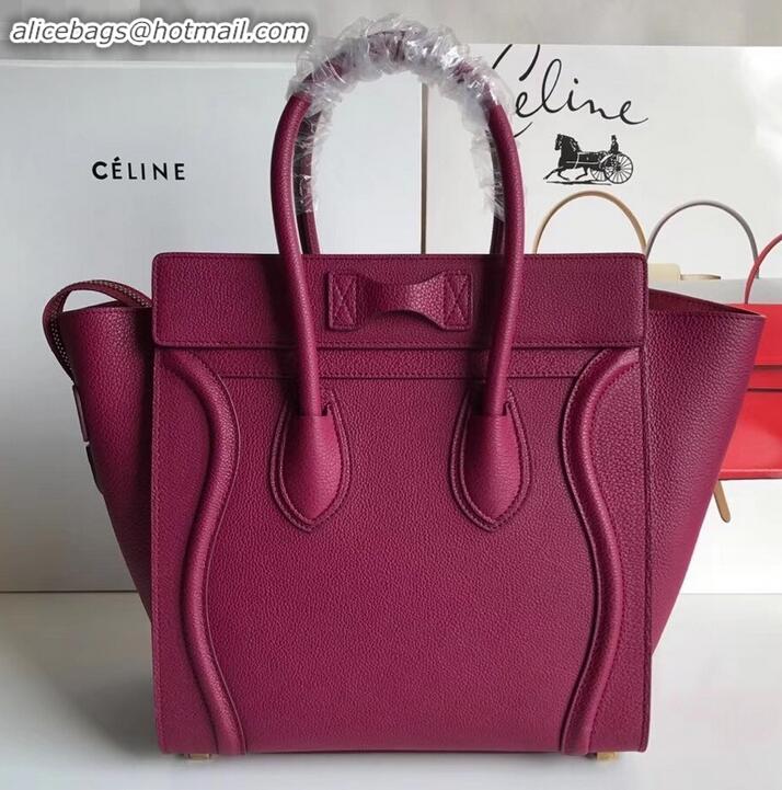 Perfect Celine Micro Luggage Bag in Original Drummed Calfskin Antiqued Red C090904