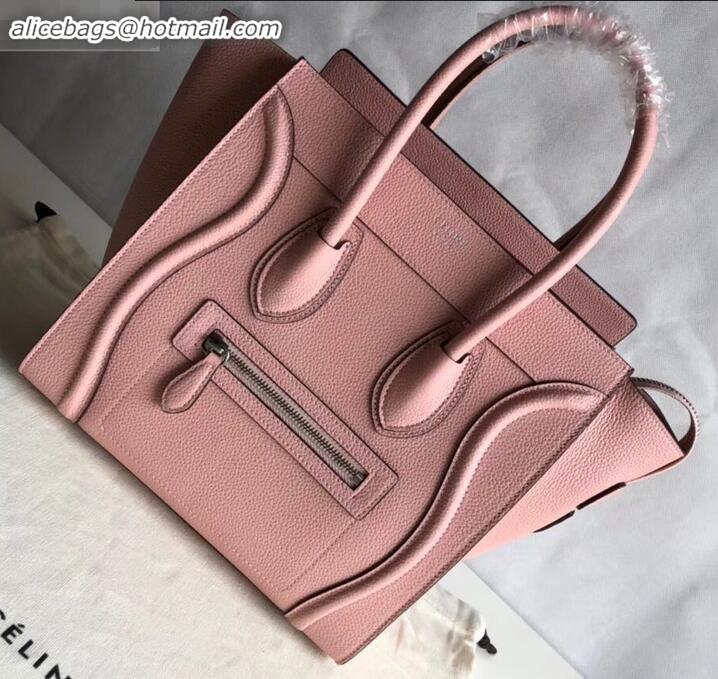 Best Grade Celine Micro Luggage Bag in Original Drummed Calfskin Light Pink C090904