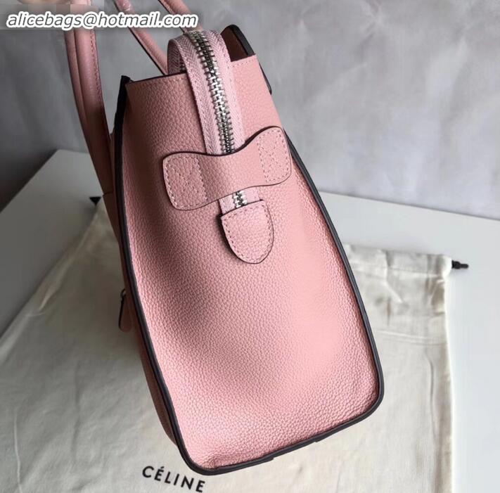 Best Grade Celine Micro Luggage Bag in Original Drummed Calfskin Light Pink C090904